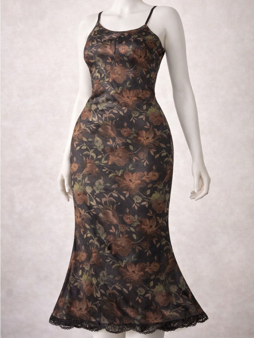 ROMWE Floral Lace Hem Maxi Dress XS 90s Vintage Aesthetic Grunge Slip Dress